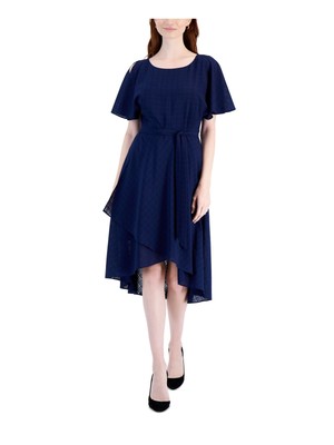 

ANNE KLEIN Женское темно-синее платье с завязками на поясе и высоким низом с рукавами-крылышками и расклешенным платьем, Navy