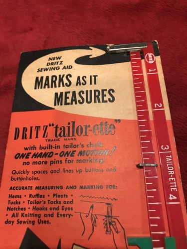 Vintage 1950 Dritz Tailor-ette Ruler on Original Store Display Card.