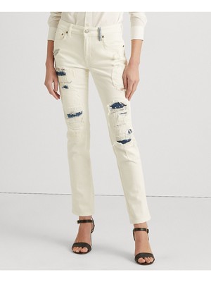 

LAUREN RALPH LAUREN Женские белые прямые джинсы с потертостями на пуговицах, Белый, 200868176001