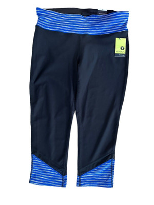 Xersion Women's Fitted Capri Active Leggings w/Key Pocket Size M Black Blue