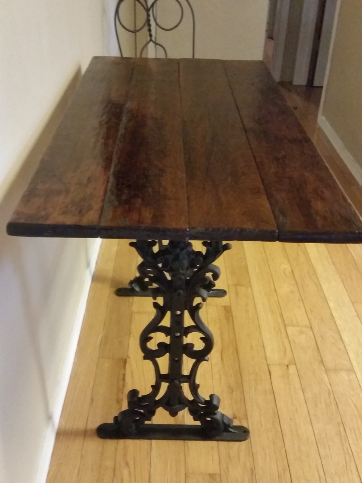 Antique English Cast Iron Base Bistro/Patio/ Pub Table C1890, Plus 2 Chairs