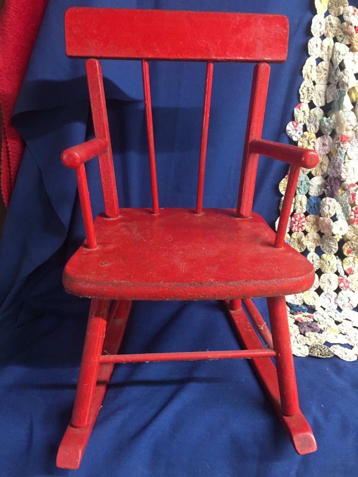 Vintage N. D. Cass Child's Little Red Rocking Chair Wooden with Original Sticker