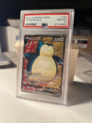 Pokemon: Snorlax V Sword & Shield Base 197/202 PSA 10  MINT CASE NO SCRATCHES