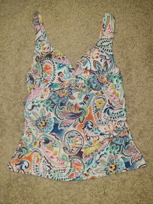 NEW NWT Venus Aqua Watercolor Paisley Tankini Swimsuit Bikini Top Women's Size 2