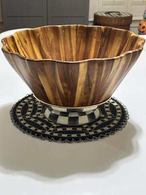 Mackenzie Childs Acacia Wood Salad Bowl