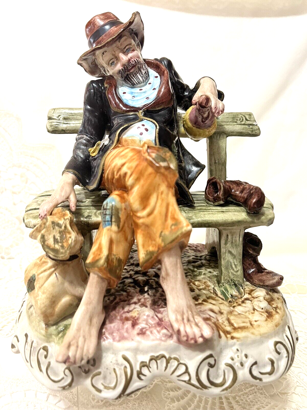Large Vintage Capodimonte Porcelain Figurine Vino the Bum / Hobo
