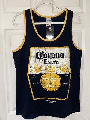 Corona Extra Men's Medium Tank Top Navy Yellow Graphic Cabo San Lucas Mexico NWT