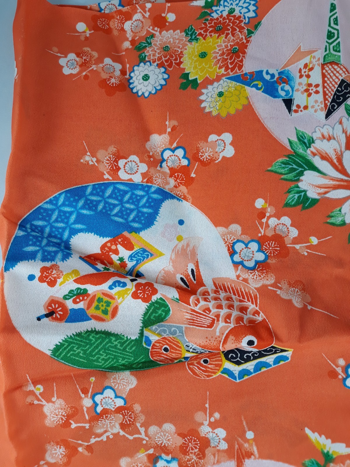 Vintage Japanese Fabric  Silk Rayon Crepe Orange 29