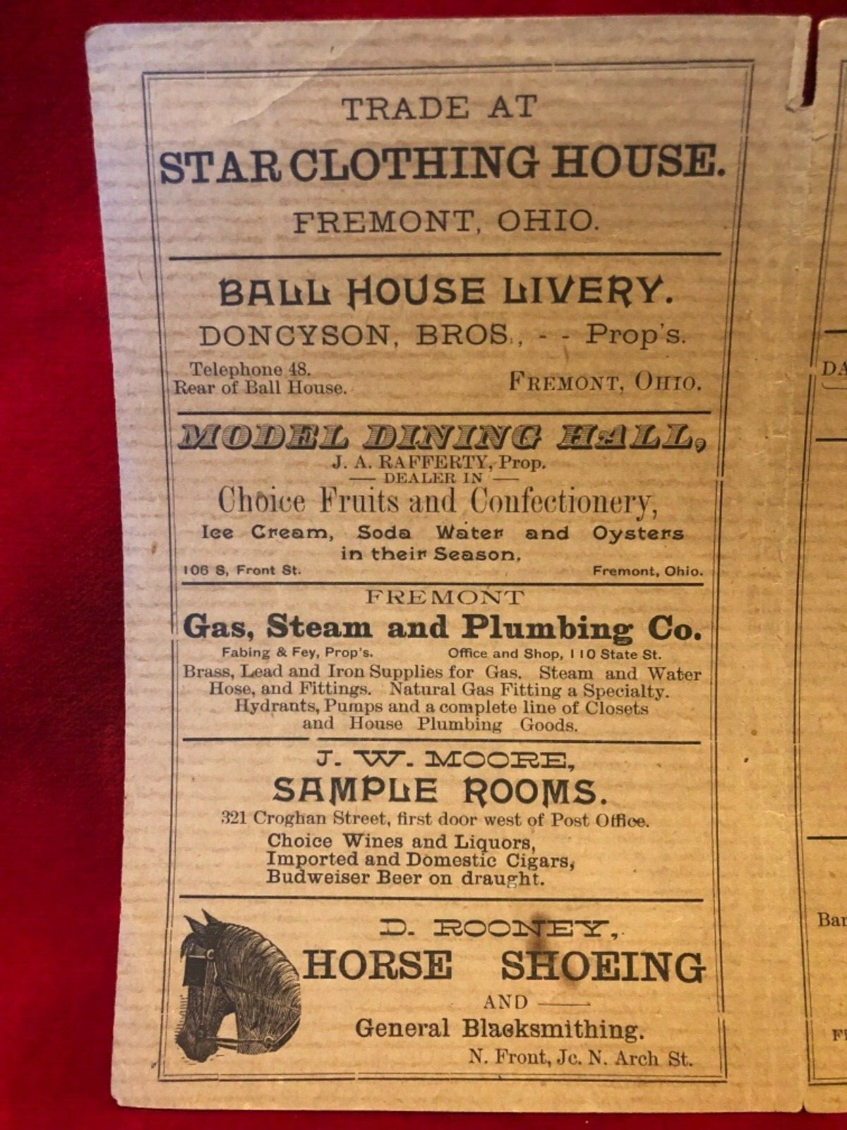 Vintage Antique 1891 Davidson's Guide To Fremont Ohio Paper Advertisement