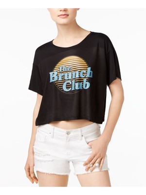 

KID-DANGEROUS Женский черный топ The Brunch Club с коротким рукавом и круглым вырезом Размер