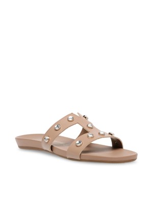 

ANNE KLEIN Женские бежевые шлепанцы Ely с заклепками и круглым носком, размер 6,5 м, Бежевый, ELY01F9