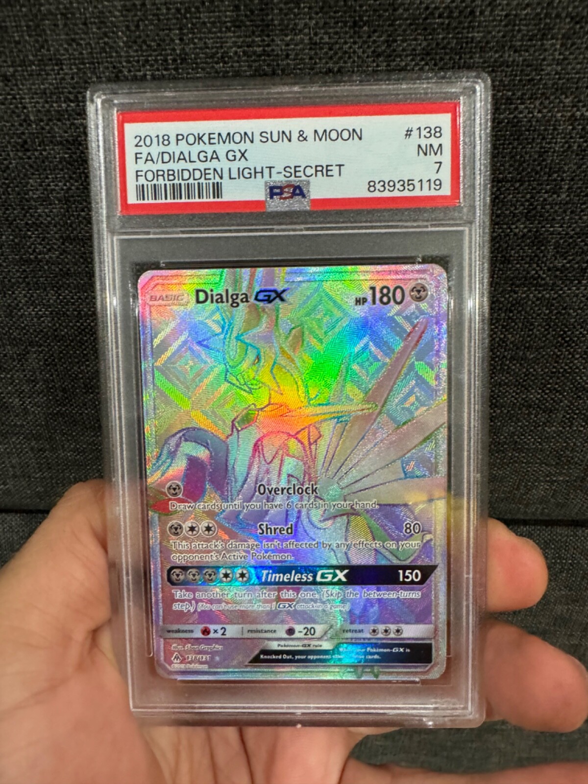 Dialga 138/131 GX PSA 7 Forbidden Light Secret RAINBOW RARE Dialga 138/131 GX PSA 7 Forbidden Light Secret RAINBOW RARE