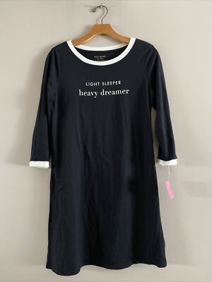 NWT Kate Spade Black Night Shirt Gown  Light Sleeper Heavy Dreamer  Size XS