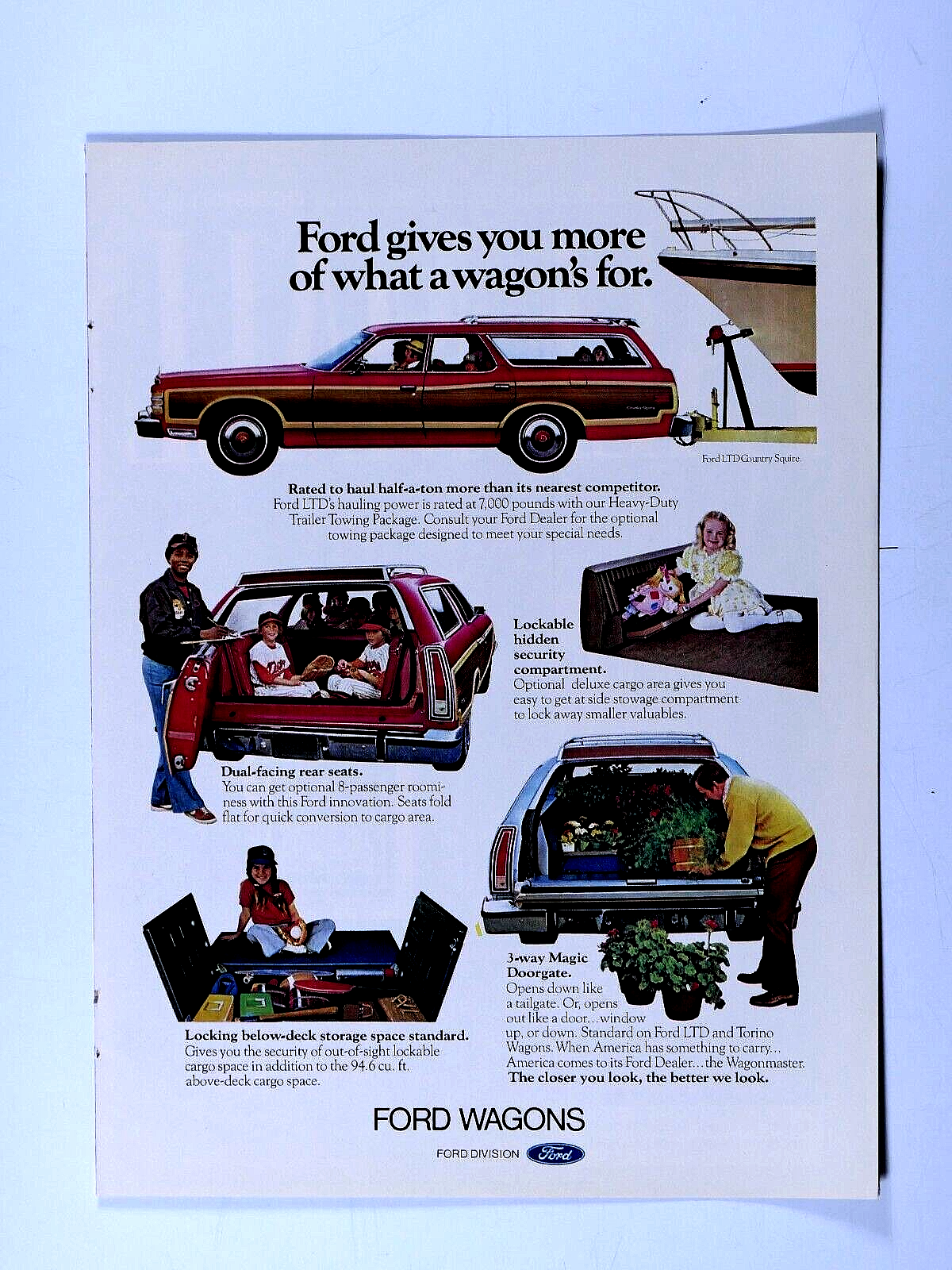 1975 Ford LTD Station Wagon Vintage Original Print Ad 8.5 x 11