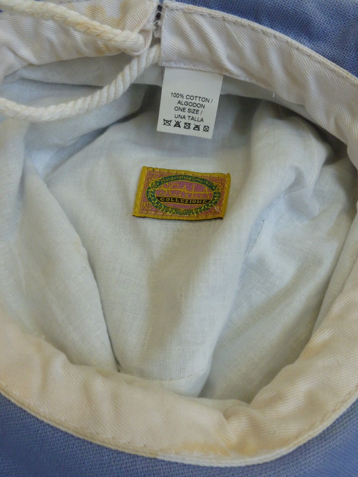 Scala Blue Wide Brim Bucket Beach Sun Hat Cotton Drawstring Adjustable