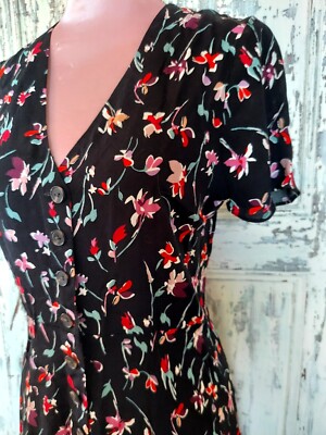 MADEWELL Black Floral Swing Pinup Retro Button Front Dress Sz 0 Pretty