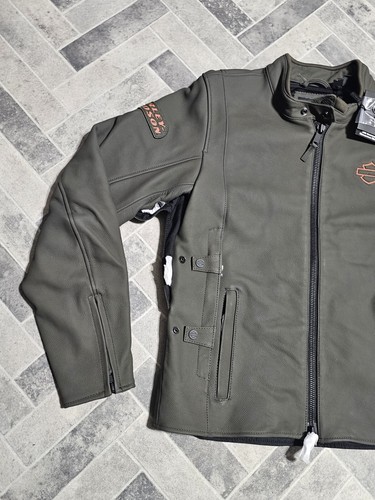 Pre-owned Harley-davidson Harley Davidson Men's Paradigm Triple Vent System 2.0 Leather Jacket 2024 Size M In Black/olive
