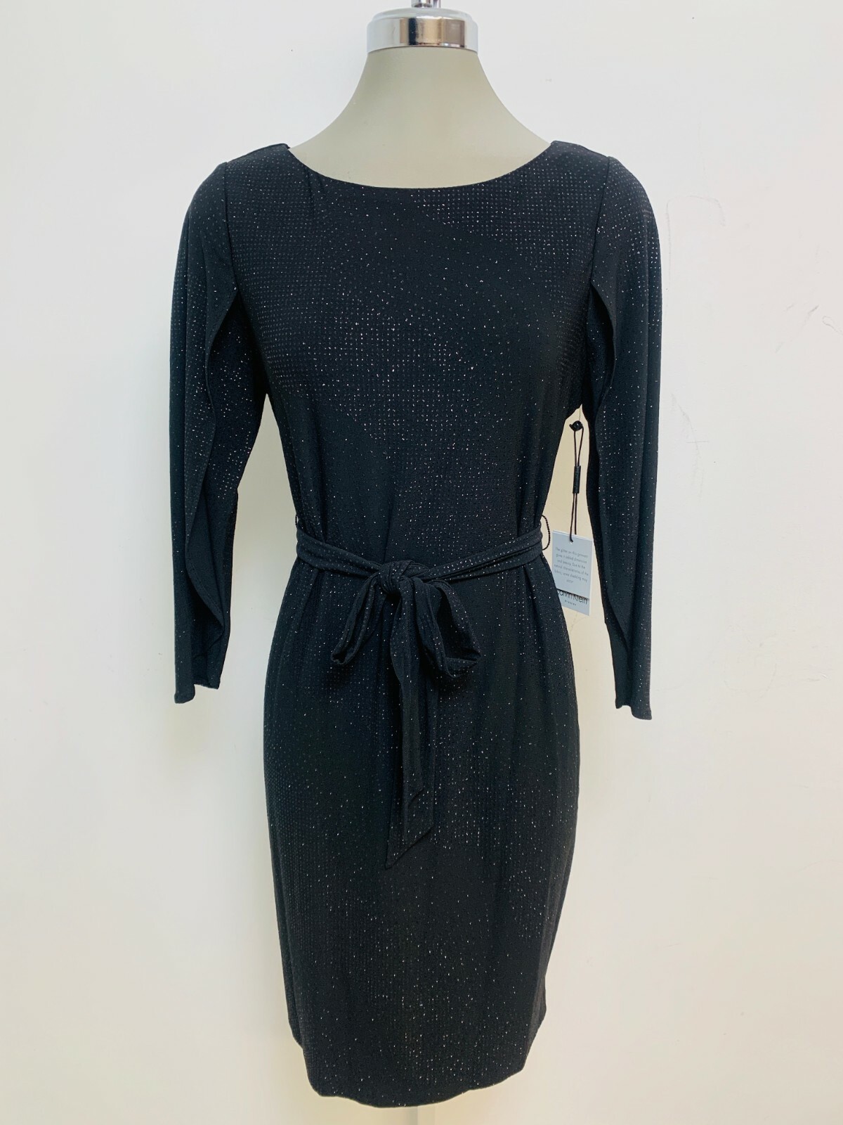 

Calvin Klein Коктейльное платье NWT BLACK/BLACK с блестящим поясом и поясом 4,8,10,12, Черный, Elegant