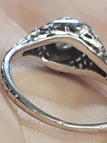 18k White Gold Art Deco 1910c European Cut 1/2 CTW Solataire Diamond Ring Size 6