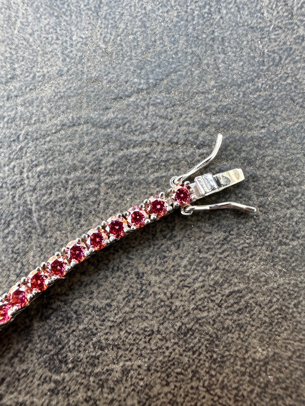 Pre-owned Silver Real Iced Pink Moissanite 3mm Tennis Bracelet 925  Pass Diamond Tester