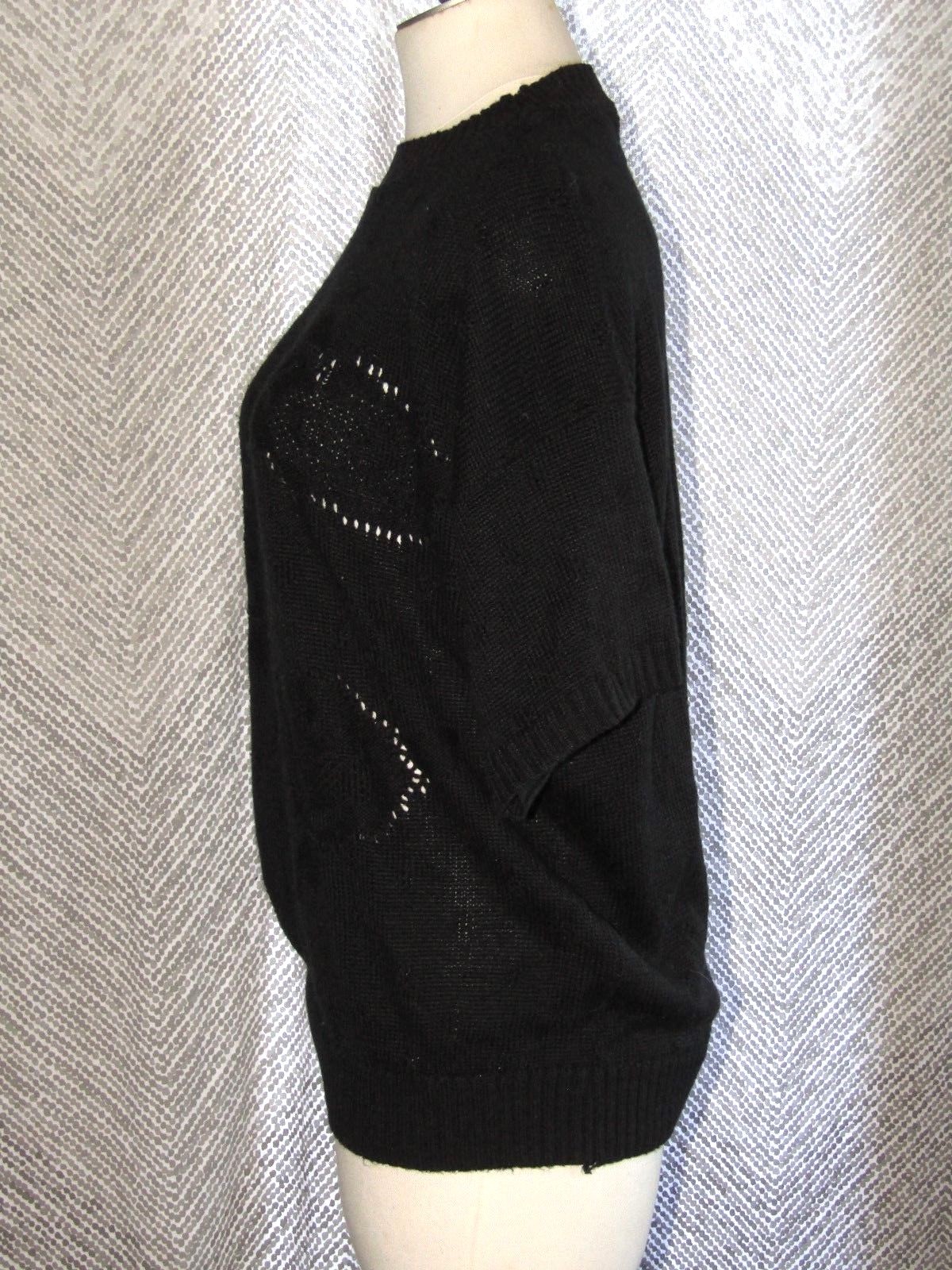 Vintage Women's Jennifer Michaels Black Knit See Through Sweater T-Shirt