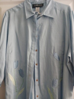 Sag Harbor Women Blouse Top Button Down Shirt Size 18w sky blue