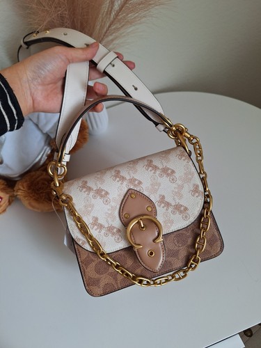 NWT Coach Beat Shoulder Bag 18 Horse & Carriage Print Brass
