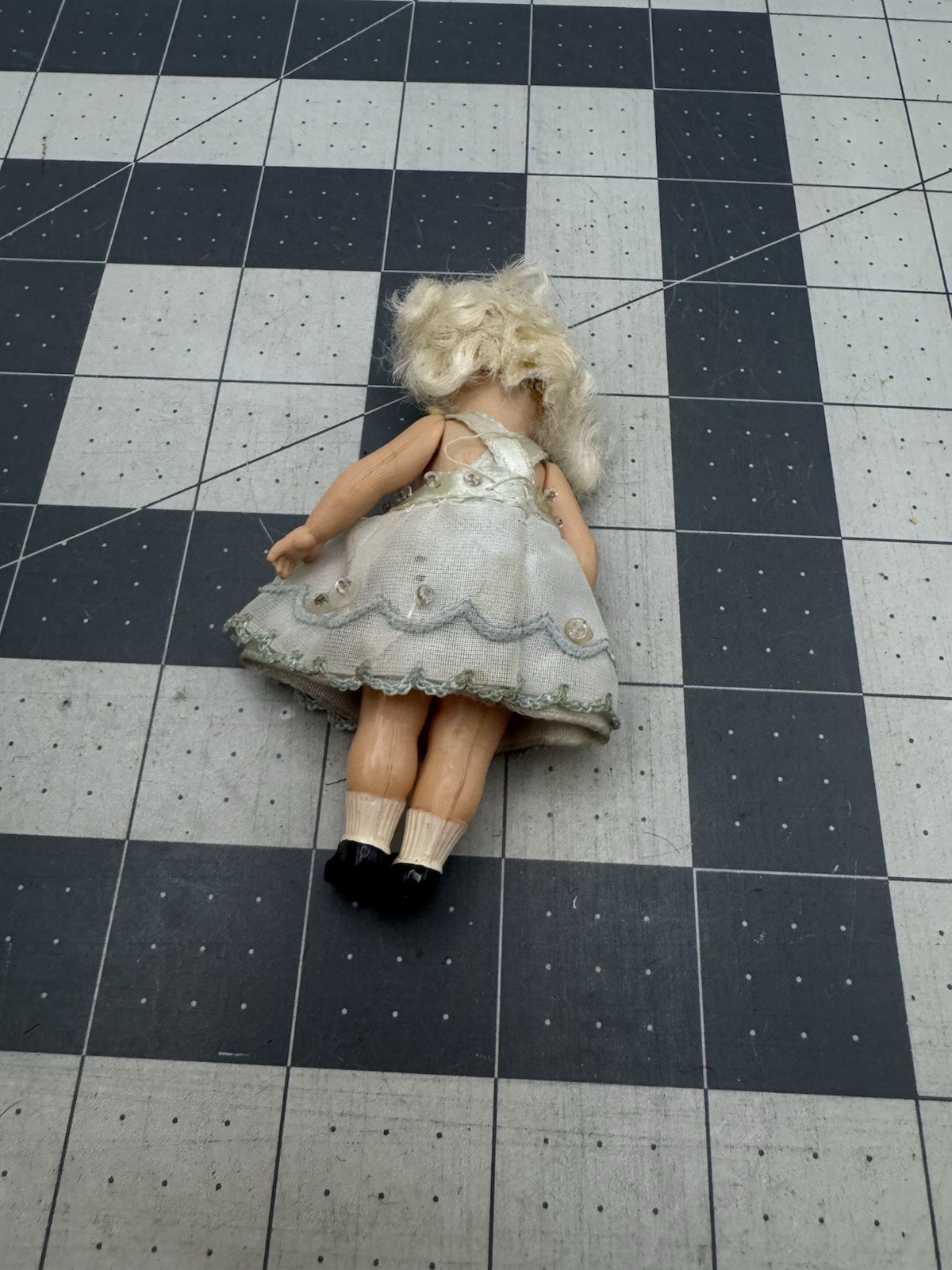 Vintage German Jointed Plastic Miniature Girl Doll 4 Inch