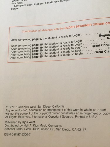 Music Book Older Beginner Organ Course James Bastien Level 1 WR1 Vintage 1980