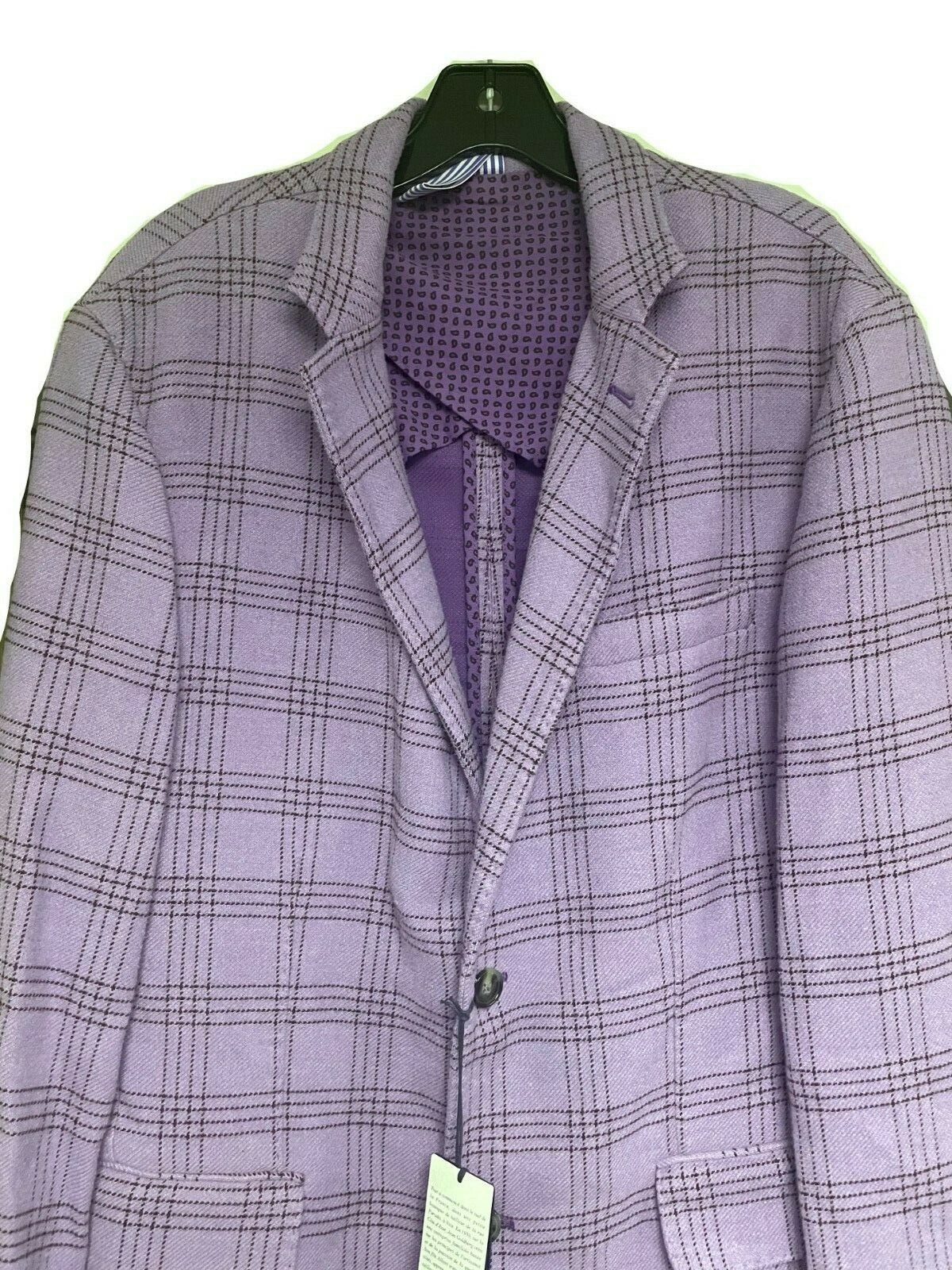 Pre-owned Façonnable Faconnable Men's 100% Wool Plaid Check Blazer Jacket, Violet Bleute,medium,new