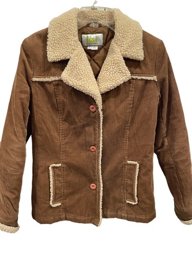 Y2K Style L.E.I. Women's Brown Corduroy Fur Button Jacket S