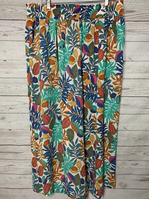 Rose & Olive Women's Wide-Leg Pants Size 2X Leafy Colorful Pull-On Pockets NWT