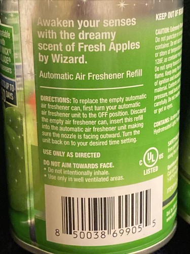 3x Wizard Automatic Spray Refill Fresh Apples 4oz, Fits Glade/ Airwick Units