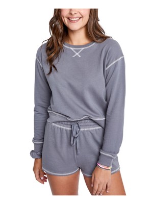 ВЕЛИКОЛЕПНЫЙ женский серый топ с круглым вырезом и манжетами на рукавах в рубчик M