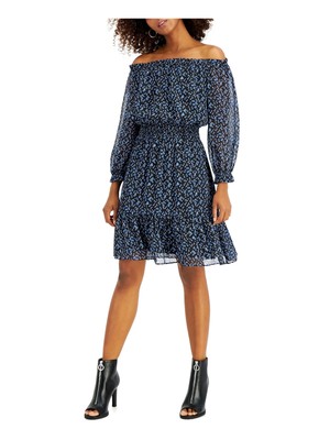 

Женское вечернее платье длиной до колена с длинными рукавами синего цвета BAR III + расклешенное платье, Синий