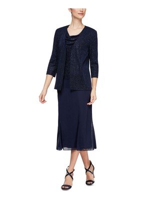 

ALEX EVENINGS Женский темно-синий эластичный открытый кардиган с рукавами 3/4 Evening Top, Navy