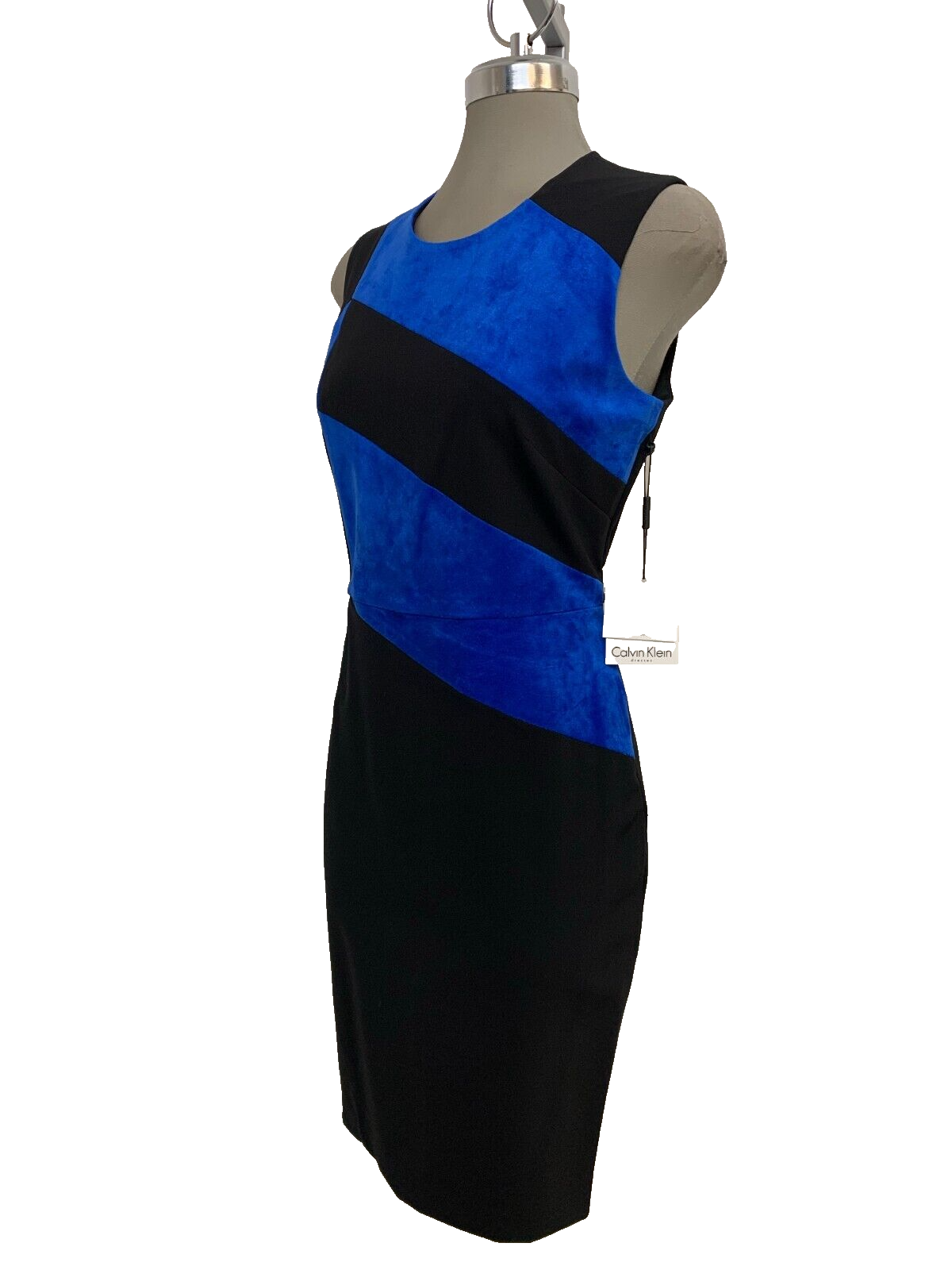 НОВОЕ платье-футляр Calvin Klein ЧЕРНОГО/НЕБЕСНО-ГОЛУБОГО цвета, размер 8