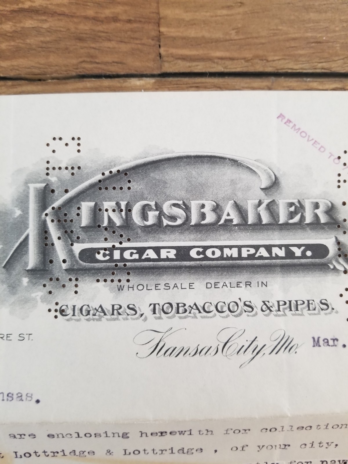 Vintage 1913 Advertising Billhead Kingsbaker Cigar Co. Kansas City Tobacciana