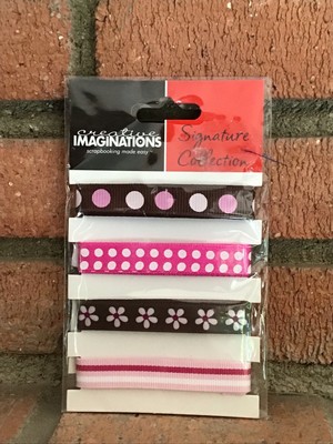 creative imaginations RIBBON PACK 4 pcs pink brown NIP Dot Flower Stripe