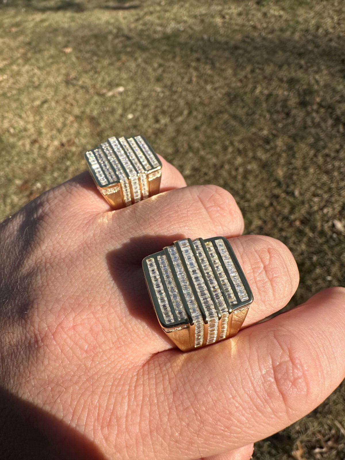 Pre-owned Pinky Moissanite Baguette Ring 14k Gold Over 925 Silver Iced Hip Hop Pass Diamond Test