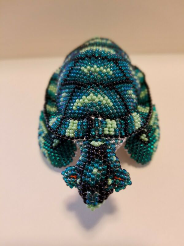  Huichol bead  animal,  green turtle, 