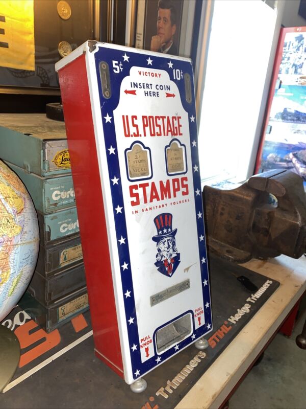Porcelain Antique Postage Stamp Machine Vend Post Office Vintage Postal Service