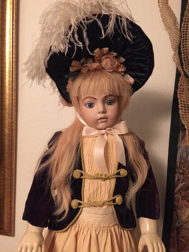 ANTIQUE REPRODUCTION BISQUE HEAD DOLL WITH STUNNING OUTFIT, 24 IN. OF BEAUTY!!