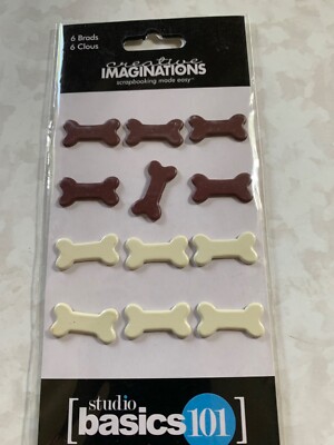 CREATIVE IMAGINATIONS 12 BONE BRADS DOG BONE BRADS BEIGE AND BROWN BONES 12PCS