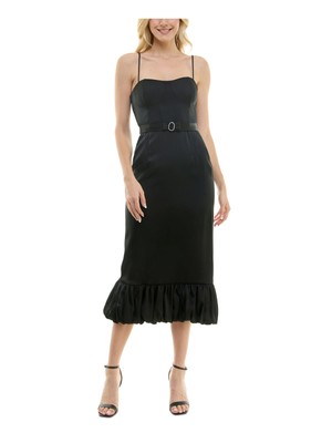 TAYLOR Womens Black Adjustable Padded Boning Belted Spaghetti Strap Dress 10