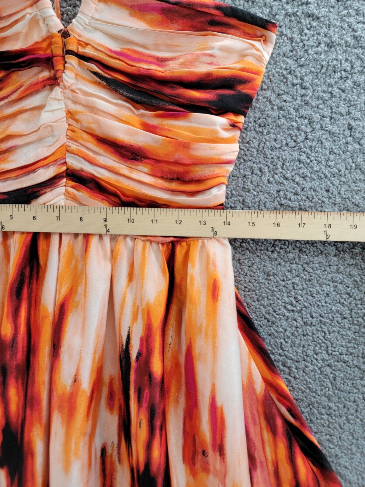 DKNY Printed Satin Strappy Halter Maxi Dress Women's M Orange Blossom Back Tie - Picture 6 of 15