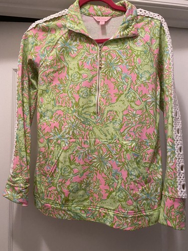 トップス sheller bijoubuttonstripecroppedsweater Lilly Pulitzer Sz.XS Skipper Lace Sleeve Popover Pelican