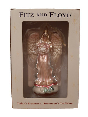 NIB Fitz And Floyd PEACEABLE KINGDOM Pink Angel Glass Christmas Ornament 19/1114