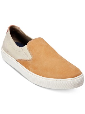 

COLE HAAN Мужские Бежевые Кожаные Кроссовки Grandpro Deck Toe Platform Slip On, Бежевый, C27172