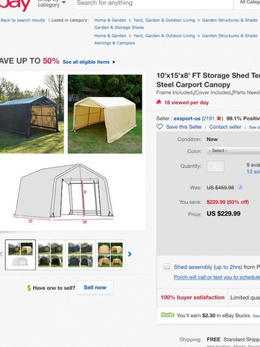 NEW 10’ x 15’ x 8’ AUTO SHELTER CANOPY CARPORT